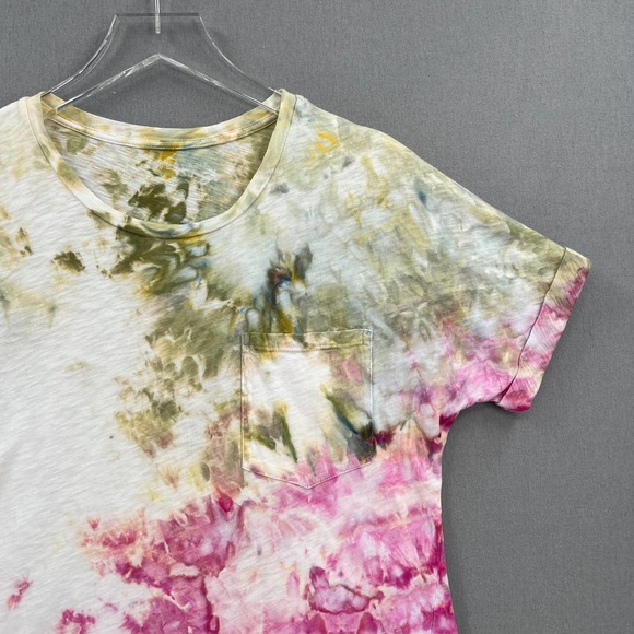 EVERLANE T-shirt Womens Small White Multicolor Hand Dyed Upcycled Cuffed Crew - Picture 3 of 14